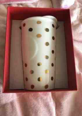 Starbucks Tumbler Travel Mug Gold Polka Dot Collection Ceramic w/ Lid 10 oz - Sold on eBay Nov, 5th 2019 for $22.00