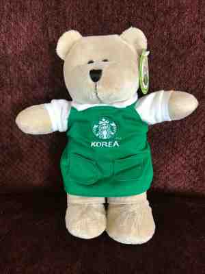 Starbucks Destination Series Bearista Bear Korea Stuffed Plush Green Apron - Sold on eBay Nov, 5th 2019 for $24.99
