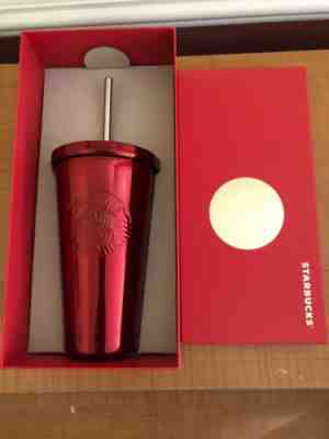 Starbucks RED Stainless Steel Cold Tumbler 16oz 2014 Dot Collect NIB Metal Straw - Sold on eBay Nov, 5th 2019 for $29.99