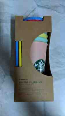 Starbucks Reusable COLOR CHANGING Cold Cup Collection Pack Of 5 Lids Straws 24oz - Sold on eBay Nov, 4th 2019 for $29.99