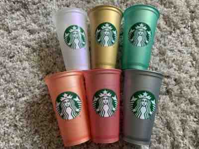 Starbucks Reusable Cups Lot Of 6 Metallic - 16 oz Limited Edition Holiday 2018 - Sold on eBay Nov, 4th 2019 for $24.99