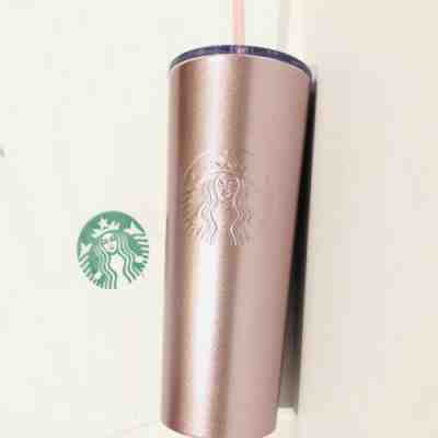 New Starbucks 2019 Rose Gold Pink Metallic Travel Tumbler Stainless 24oz Glitter