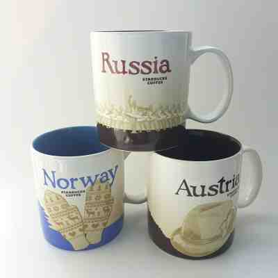 SET OF 3, Original Starbucks City Mug 16 oz  Global icon NORWAY, RUSSIA, AUSTRIA