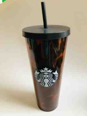 NEW Starbucks 24 oz Tortoise Tumbler Black Brown Cold Cup W/Straw 2019 NWT - Sold on eBay Nov, 4th 2019 for $42.95