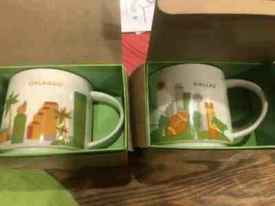 Starbucks PAIR Orlando & Dallas YAH You Are Here 14oz Mugs RETIRED - NEW IN BOX - Sold on eBay Nov, 4th 2019 for $20.00