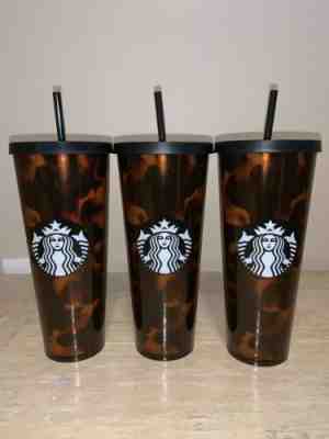 (1) Starbucks Tortoise Shell Brown Black Large Cold Cup Tumbler Venti 24 oz 2019 - Sold on eBay Nov, 4th 2019 for $34.99