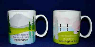 Starbucks 2 Mugs Washington DC Cherry Blossom & Washington Mount Rainier Park - Sold on eBay Nov, 4th 2019 for $39.99