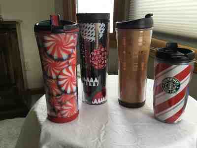 3 Starbucks Coffee 16oz Travel Mug & 1 8oz Kids Mug - Holiday Related - Sold on eBay Nov, 4th 2019 for $24.99