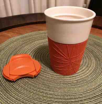 2013 Starbucks 8oz Orange Travel Coffee Mug Cup Tumbler w/ Lid Rubber Grip 5"  - Sold on eBay Nov, 4th 2019 for $16.50