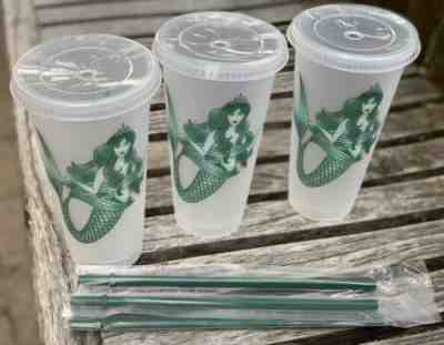 Starbucks Mermaid Reusable Frosted Plastic Cold Cup Tumbler 24 oz (Lot of 3) - Sold on eBay Nov, 4th 2019 for $31.89
