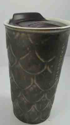 Starbucks Travel Mug Cup w Lid Siren Mermaid Scales Gold 10 oz Ceramic Tumbler - Sold on eBay Nov, 4th 2019 for $29.99