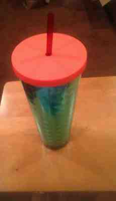 Starbucks Rare O Venti Cold Cup 24 fl oz Quilted Green Orange Lid Red Straw - Sold on eBay Nov, 4th 2019 for $25.00