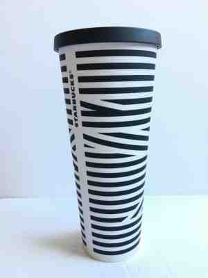 STARBUCKS Matte Black & White Zebra Stripes Venti 24 oz Cold Acrylic Cup Tumbler - Sold on eBay Nov, 4th 2019 for $15.00