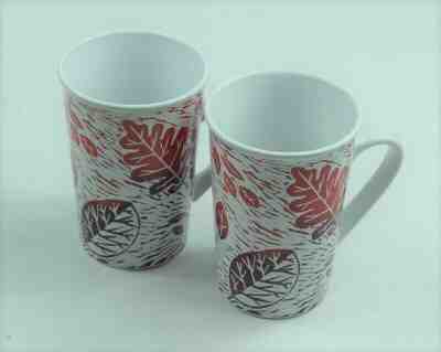 2X Starbucks Coffee Mug Cup Autumn Fall Rare Leaf Leaves Mocha Orange Purple  - Sold on eBay Nov, 4th 2019 for $25.82