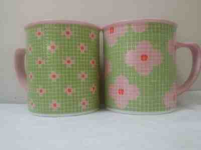 2 STARBUCKS BARISTA 2004 COFFEE CUP MUG Pink  Flowers Green cups mugs - Sold on eBay Nov, 4th 2019 for $34.95