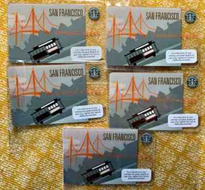 2009 Starbucks San Francisco Gift Cards Lot of 5 Golden Gate Bridge Trolly Car - Sold on eBay Nov, 4th 2019 for $141.09