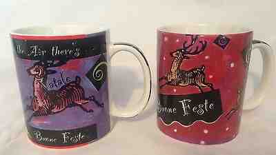 Two Starbucks Buone Festa Mug Cup Reindeer Holiday Christmas by Deborah Reinhart - Sold on eBay Nov, 4th 2019 for $18.89