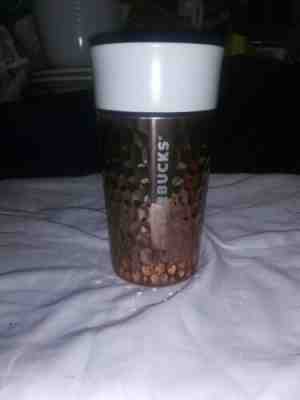 Starbucks 2016 Coffee Travel Mug Hammered Rose Gold Metal Ceramic EUC (E25) - Sold on eBay Nov, 3rd 2019 for $39.00