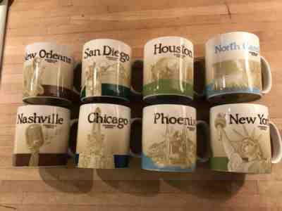 LOT 8 STARBUCKS GLOBAL ICON US CITY MUGS NEW YORK CHICAGO NASHVILLE HOUSTON NC