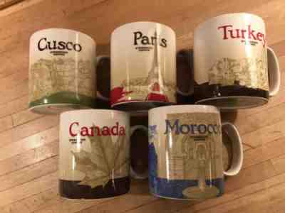 LOT 5 STARBUCKS GLOBAL ICON CITY MUGS PARIS CUSCO TURKEY MOROCCO CANADA