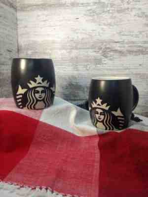 ?STARBUCKS Black Barrel Coffee Mug Etched Mermaid Logo 2011 Matte Finish Cup EUC - Sold on eBay Nov, 3rd 2019 for $18.99