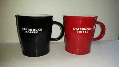 Starbucks Set of 2 Ceramic 14oz Mugs, 1 Red, 1 Black Embossed Lettering - Sold on eBay Nov, 3rd 2019 for $15.95