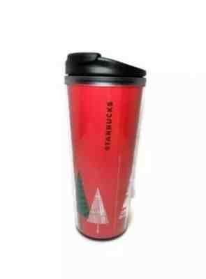 Starbucks Red Christmas 16oz 2017 Travel Mug Coffee Cup Trees Winter Holiday - Sold on eBay Nov, 3rd 2019 for $15.99