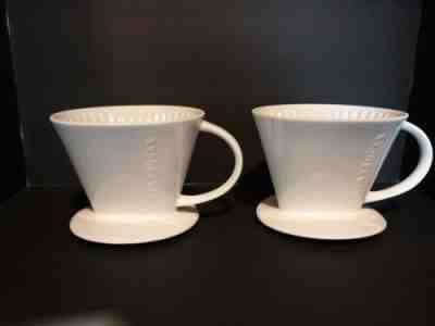Starbucks Ceramic Pour Over Cone Brew by single #4 cup filter drip SET OF TWO - Sold on eBay Nov, 3rd 2019 for $20.00