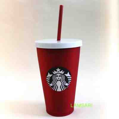 Starbucks Acrylic Red Cold Cup with White Lid 16 Fl Oz Grande - Sold on eBay Nov, 3rd 2019 for $25.20