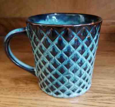 STARBUCKS 2007 Blue Brown Drip Glaze Diamond Quilted Pineapple Coffee Mug 16 oz - Sold on eBay Nov, 2nd 2019 for $16.99