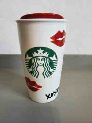 Starbucks 2015 XOXO Hugs Kisses Lips Travel Tumbler Coffee Mug w/ Red Lid 12 oz - Sold on eBay Oct, 31st 2019 for $24.99