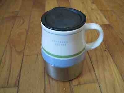 Starbucks 2005 Mug With Lid Ceramic Stainless Non Skid 14 OZ Coffee Blue Stripes - Sold on eBay Oct, 29th 2019 for $19.99
