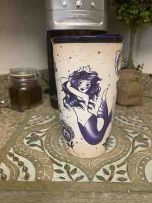 STARBUCKS 2015 Tattoo Mermaid Siren Ceramic Travel Mug Cup Tumbler 12 OZ BLUE - Sold on eBay Oct, 29th 2019 for $60.00