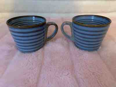 PAIR Starbucks coffee 2008 blue ribbed 12 ounce mugs widemouth Thumb rest - Sold on eBay Oct, 29th 2019 for $25.99