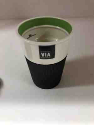 Starbucks 2011 8 oz Via Ready Brew Ceramic Travel Cup Tumbler Mug Rubber Grip - Sold on eBay Oct, 26th 2019 for $16.29