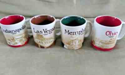 Lot of 4 Starbucks Coffee Mugs Memphis Indianapolis OHIO Las Vegas - Sold on eBay Oct, 26th 2019 for $23.99