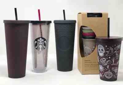 NEW Starbucks Halloween 2019 Tumbler Set Black Studded Reusable Skull Spider web