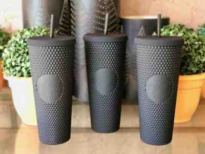 Three NEW Fall 2019 Starbucks Matte Black Spiked Studded Tumbler Limited Edition - Sold on eBay Sep, 22nd 2019 for $200.00