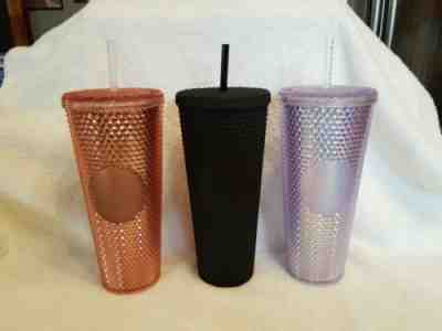 STARBUCKS IRIDESCENT / BLACK / PINK STUDDED COLD CUPS ACRYLIC 24OZ 3 PC. SET NWT - Sold on eBay Sep, 2nd 2019 for $199.00