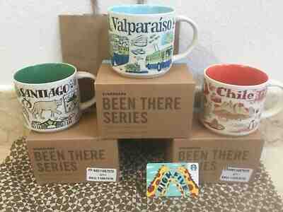 LOT OF 3 Starbucks Mug: SANTIAGO, VALPARAÍSO & CHILE, «BEEN THERE SERIES» 14oz.