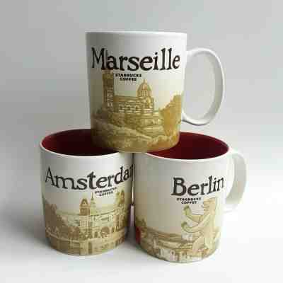 3 Original Starbucks City Mugs 16 oz BERLIN V.2, AMSTERDAM V.2, MARSEILLE