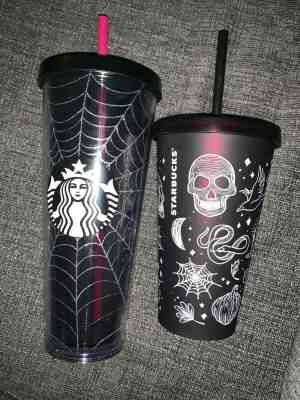Starbucks HTF Halloween Tumbler 16 oz AND Glitter Spiderweb 24oz Tumbler - Sold on eBay Sep, 18th 2019 for $130.00