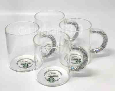 SET of 4 Starbucks Glitter Handle Glass Mug 2019 Holiday Cup Holographic Rainbow - Sold on eBay Nov, 8th 2019 for $129.99