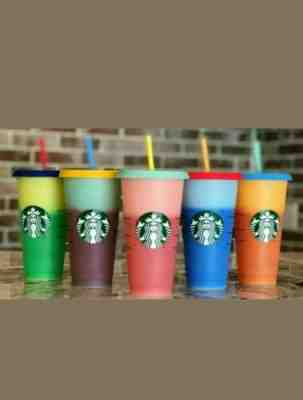 Starbucks Color Changing Cold Cups Set/5 Cups, Lids & Straws Reusable 2019 NEW - Sold on eBay Sep, 21st 2019 for $124.99
