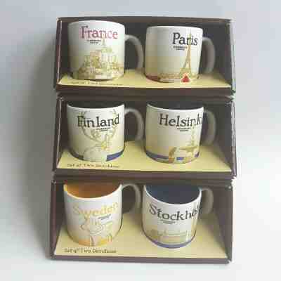 6 Demitasse Starbucks Mugs SWEDEN, STOCKHOLM, FINLAND, HELSINKI, FRANCE, PARIS