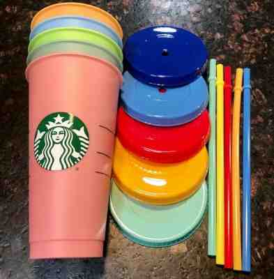 Starbucks Reusable COLOR CHANGING Cold Cup Collection Pack Of 5 Lids Straws 24oz - Sold on eBay Sep, 17th 2019 for $109.99