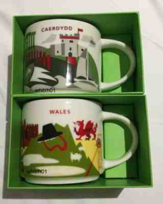 Starbucks Cardiff Wales YAH Mug Set Dragon Castle Caerdydd Cymru You Are Here