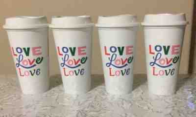 Starbucks Reusable Cup Travel 2018 Set of 4 Lot Valentine Love Print Limited Lid - Sold on eBay Nov, 12th 2019 for $19.50