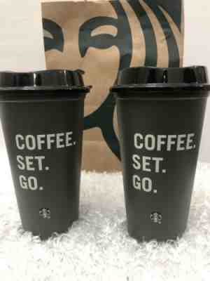 Starbucks Reusable Hot Cup Coffee Gray In Color With A Black Lid Fall 2019 2X - Sold on eBay Nov, 11th 2019 for $18.99