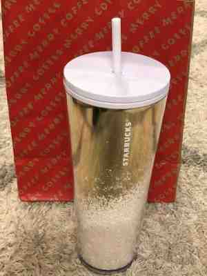 Brand New Starbucks 2019 Venti Gold Snow Cold Cup Tumbler for Holidays - Sold on eBay Nov, 14th 2019 for $18.50